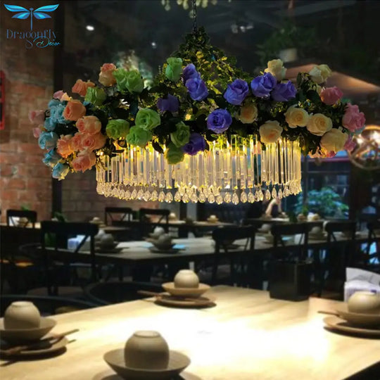 The New Rose Flower Pendant Light Theme Restaurant Hot Pot Atmosphere Sense Crystal Bar High - End