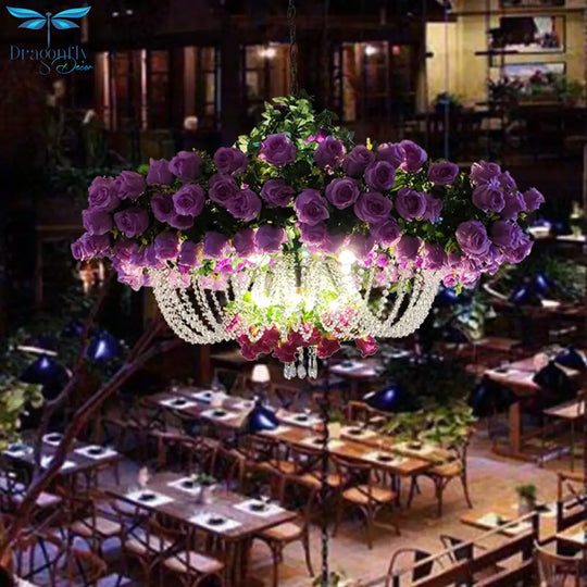 Theme Restaurant Pendant Light Balcony Simulation Crystal Chain Flower Chandelier Milk Tea Shop