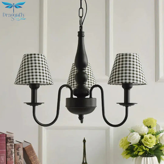 Three Lights Bucket Shade Chandelier Kids Metal Hanging Light For In Black Kindergarten