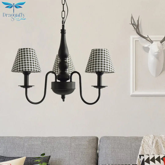 Three Lights Bucket Shade Chandelier Kids Metal Hanging Light For In Black Kindergarten