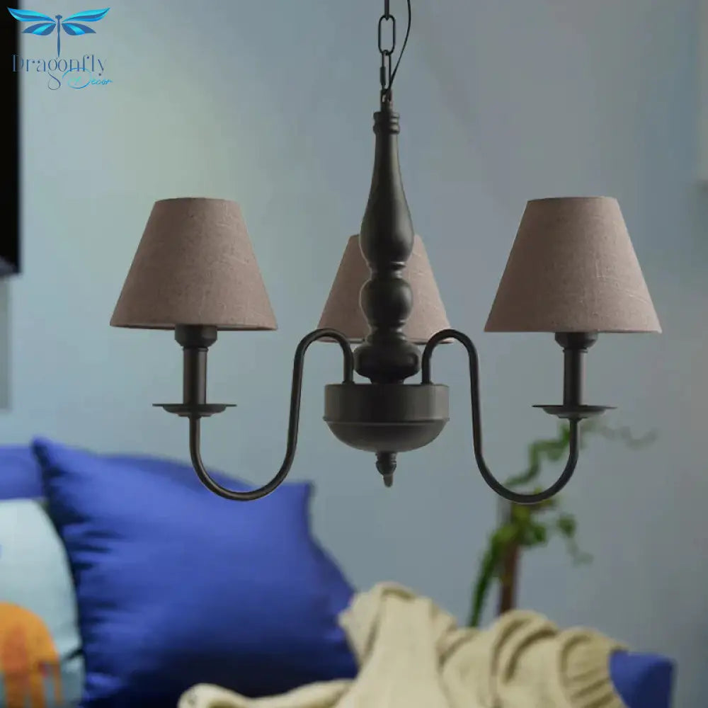 Three Lights Bucket Shade Chandelier Kids Metal Hanging Light For In Black Kindergarten