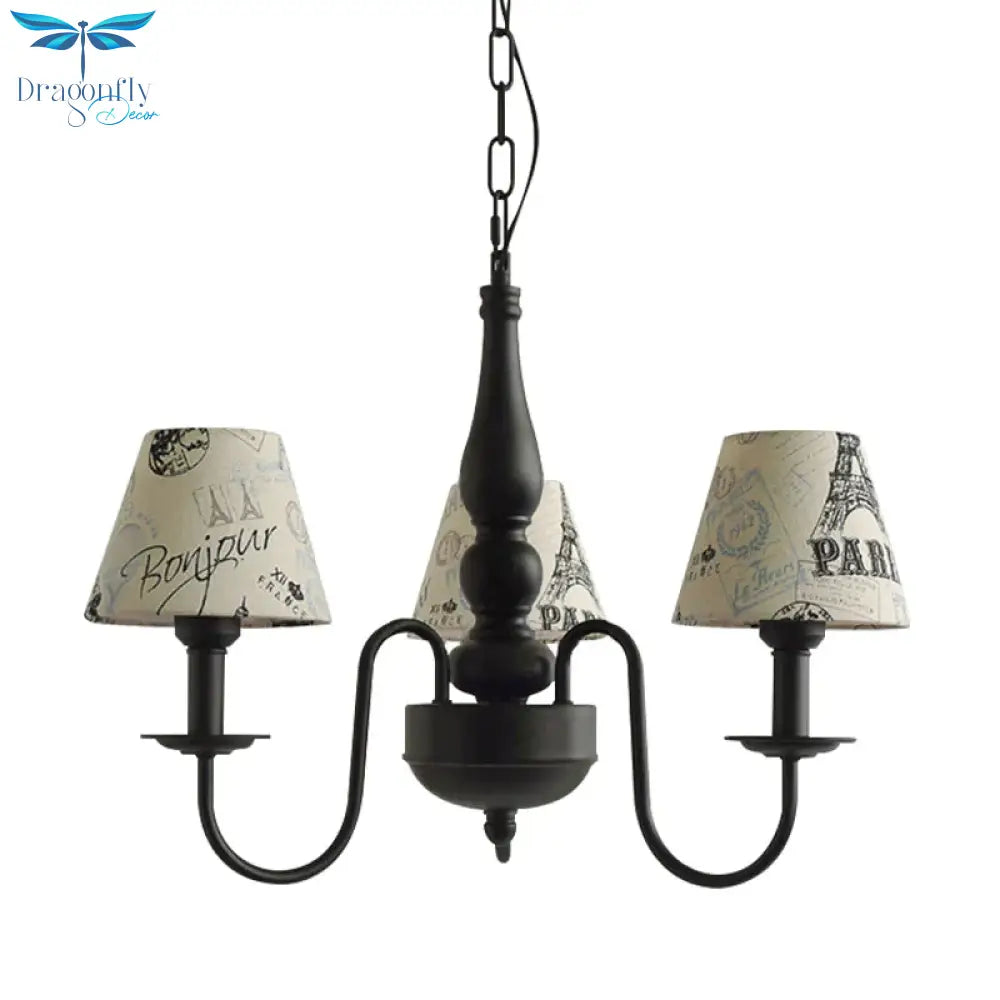 Three Lights Bucket Shade Chandelier Kids Metal Hanging Light For In Black Kindergarten