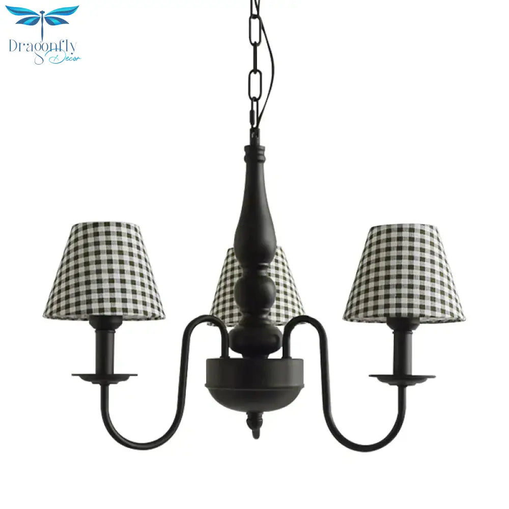 Three Lights Bucket Shade Chandelier Kids Metal Hanging Light For In Black Kindergarten