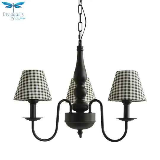 Three Lights Bucket Shade Chandelier Kids Metal Hanging Light For In Black Kindergarten
