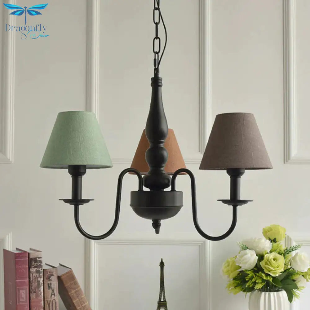 Three Lights Bucket Shade Chandelier Kids Metal Hanging Light For In Black Kindergarten