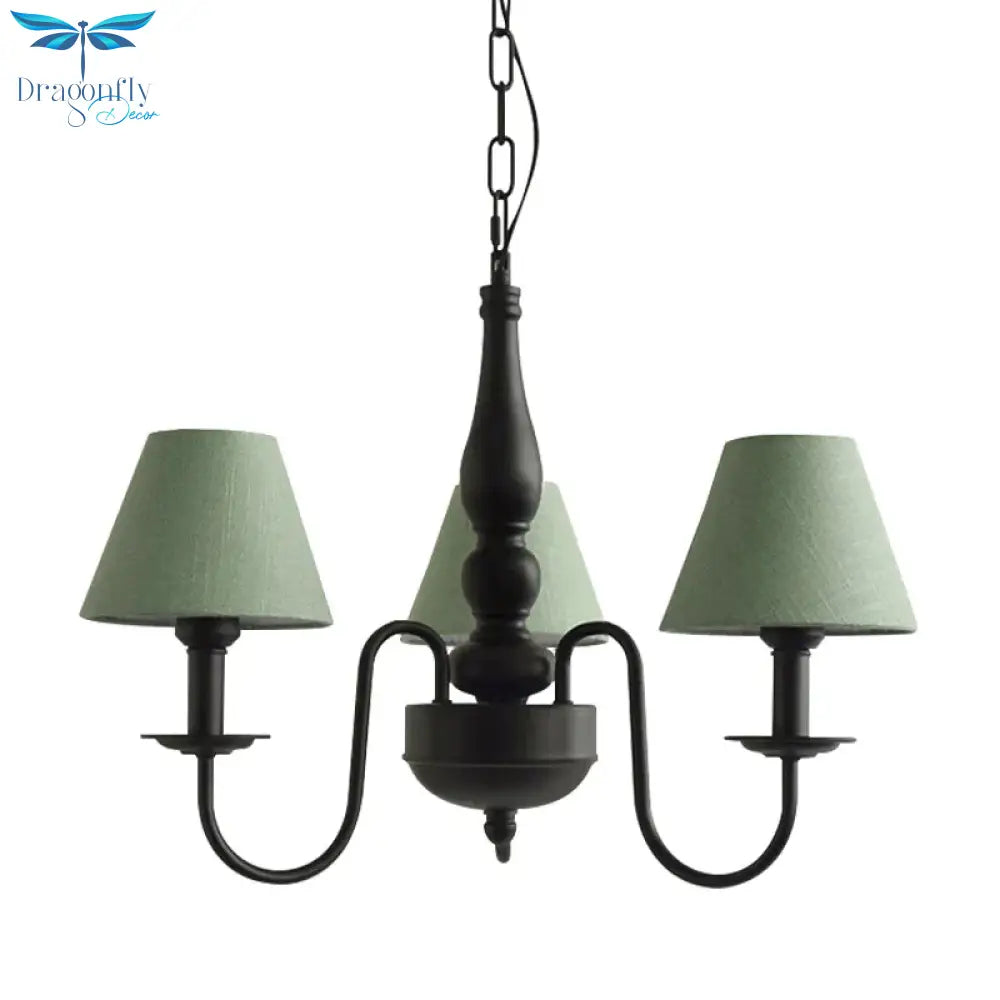 Three Lights Bucket Shade Chandelier Kids Metal Hanging Light For In Black Kindergarten