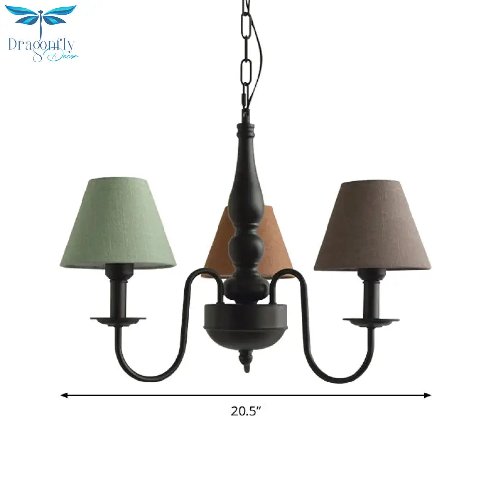 Three Lights Bucket Shade Chandelier Kids Metal Hanging Light For In Black Kindergarten