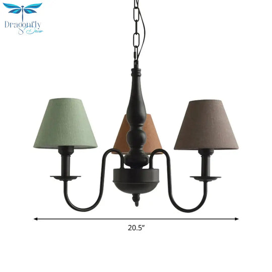 Three Lights Bucket Shade Chandelier Kids Metal Hanging Light For In Black Kindergarten