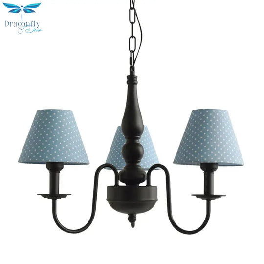 Three Lights Bucket Shade Chandelier Kids Metal Hanging Light For In Black Kindergarten