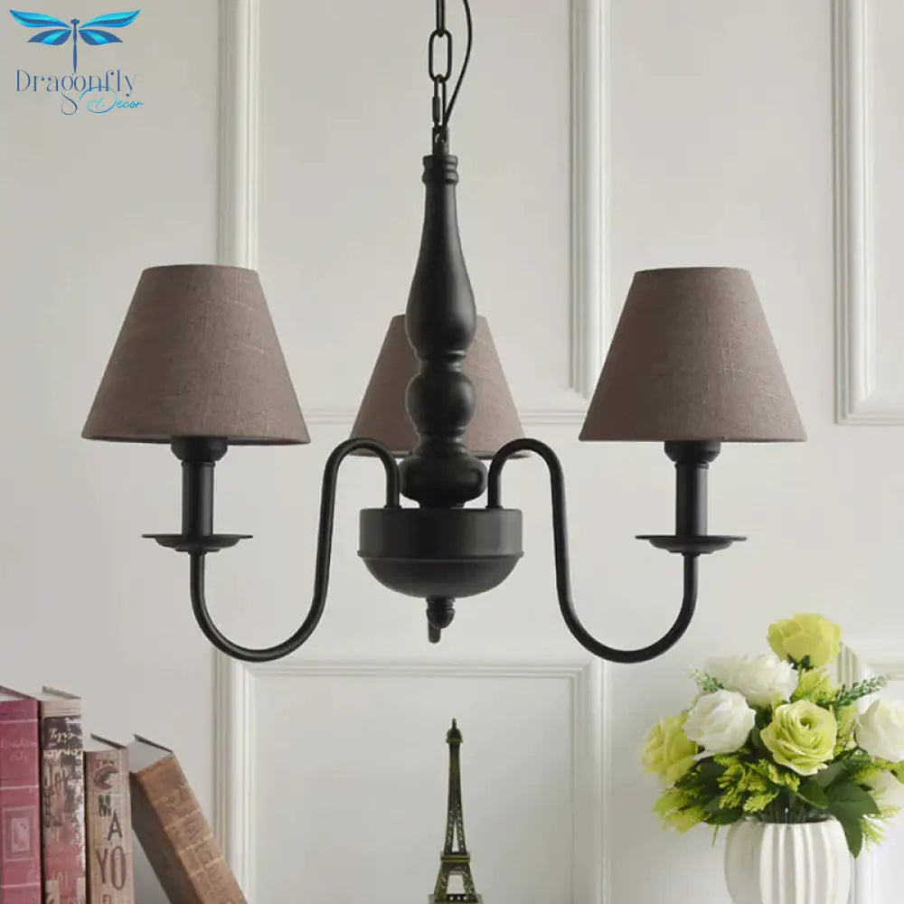Three Lights Bucket Shade Chandelier Kids Metal Hanging Light For In Black Kindergarten