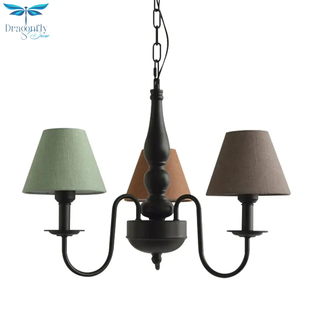 Three Lights Bucket Shade Chandelier Kids Metal Hanging Light For In Black Kindergarten