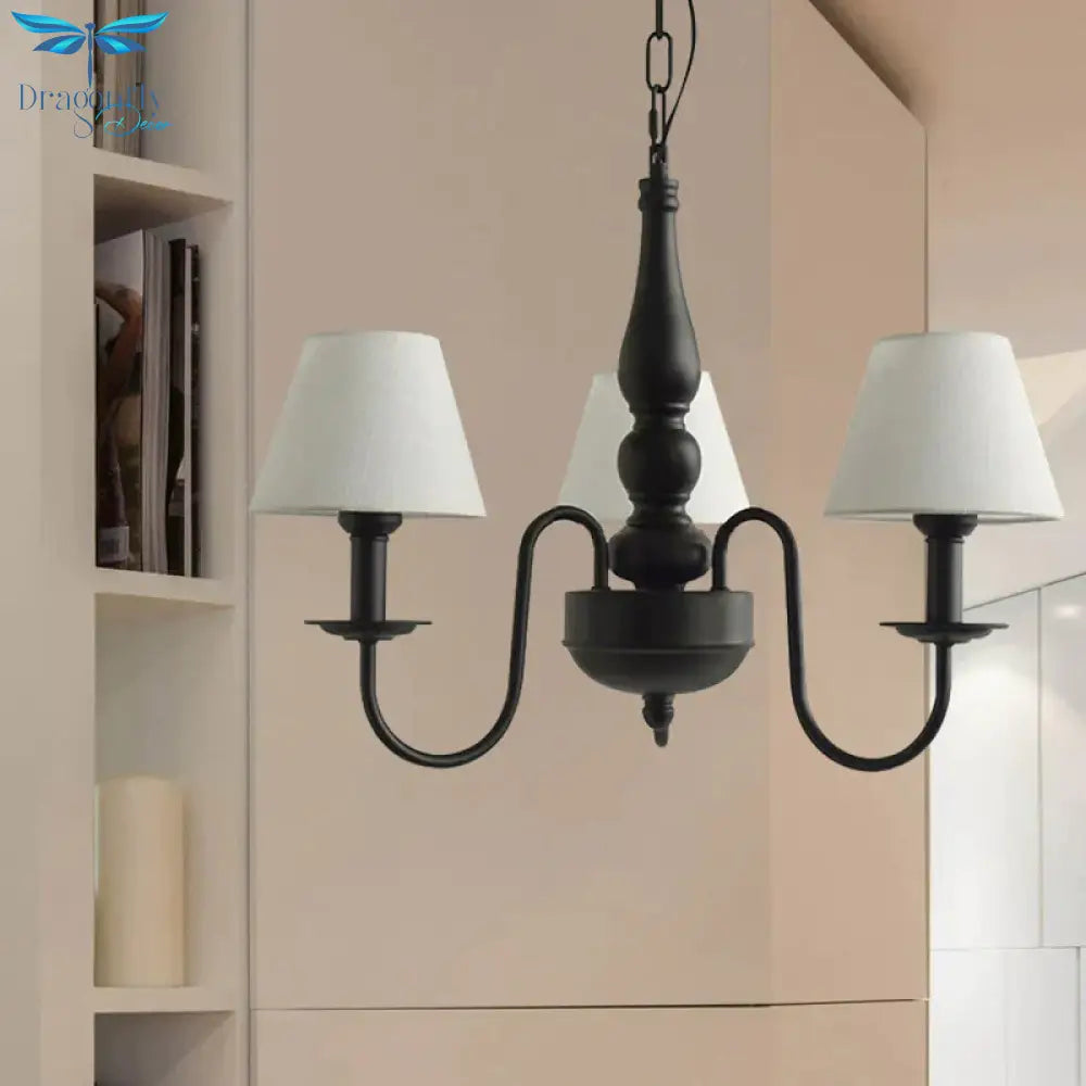 Three Lights Bucket Shade Chandelier Kids Metal Hanging Light For In Black Kindergarten