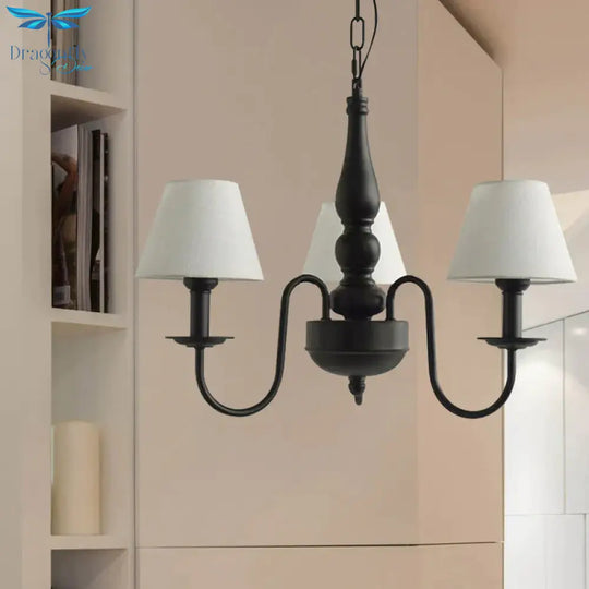 Three Lights Bucket Shade Chandelier Kids Metal Hanging Light For In Black Kindergarten