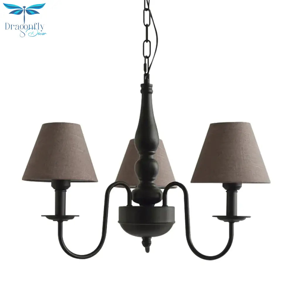 Three Lights Bucket Shade Chandelier Kids Metal Hanging Light For In Black Kindergarten