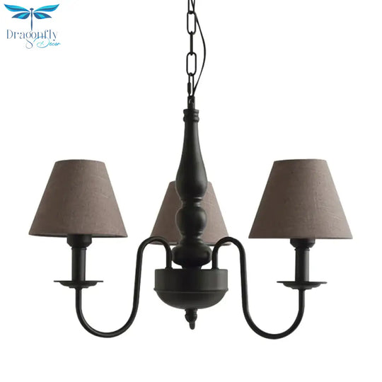 Three Lights Bucket Shade Chandelier Kids Metal Hanging Light For In Black Kindergarten