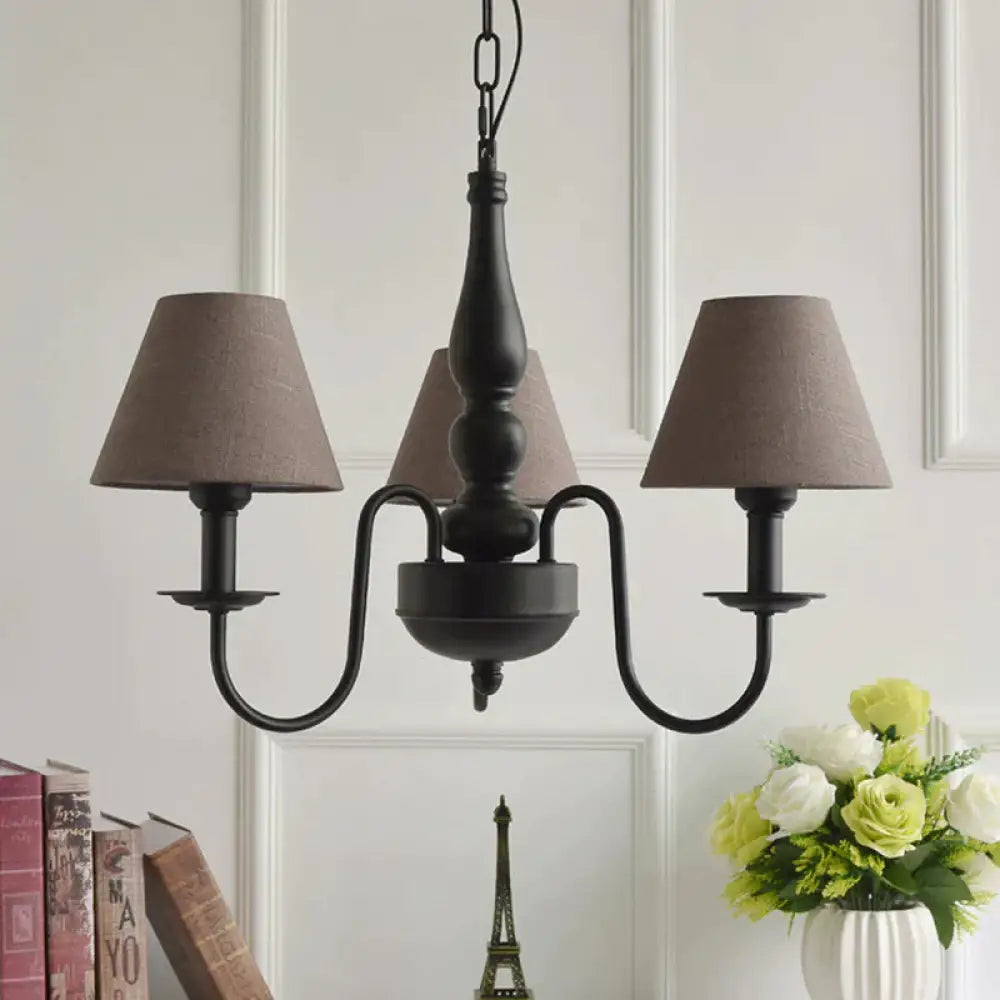 Three Lights Bucket Shade Chandelier Kids Metal Hanging Light For In Black Kindergarten Brown