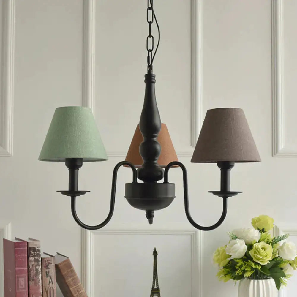Three Lights Bucket Shade Chandelier Kids Metal Hanging Light For In Black Kindergarten Brown -
