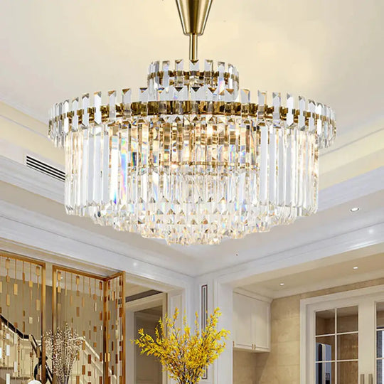 Tiered Round Clear Crystal Chandelier Light Classic 10/18 Heads Living Room Pendant Lighting In