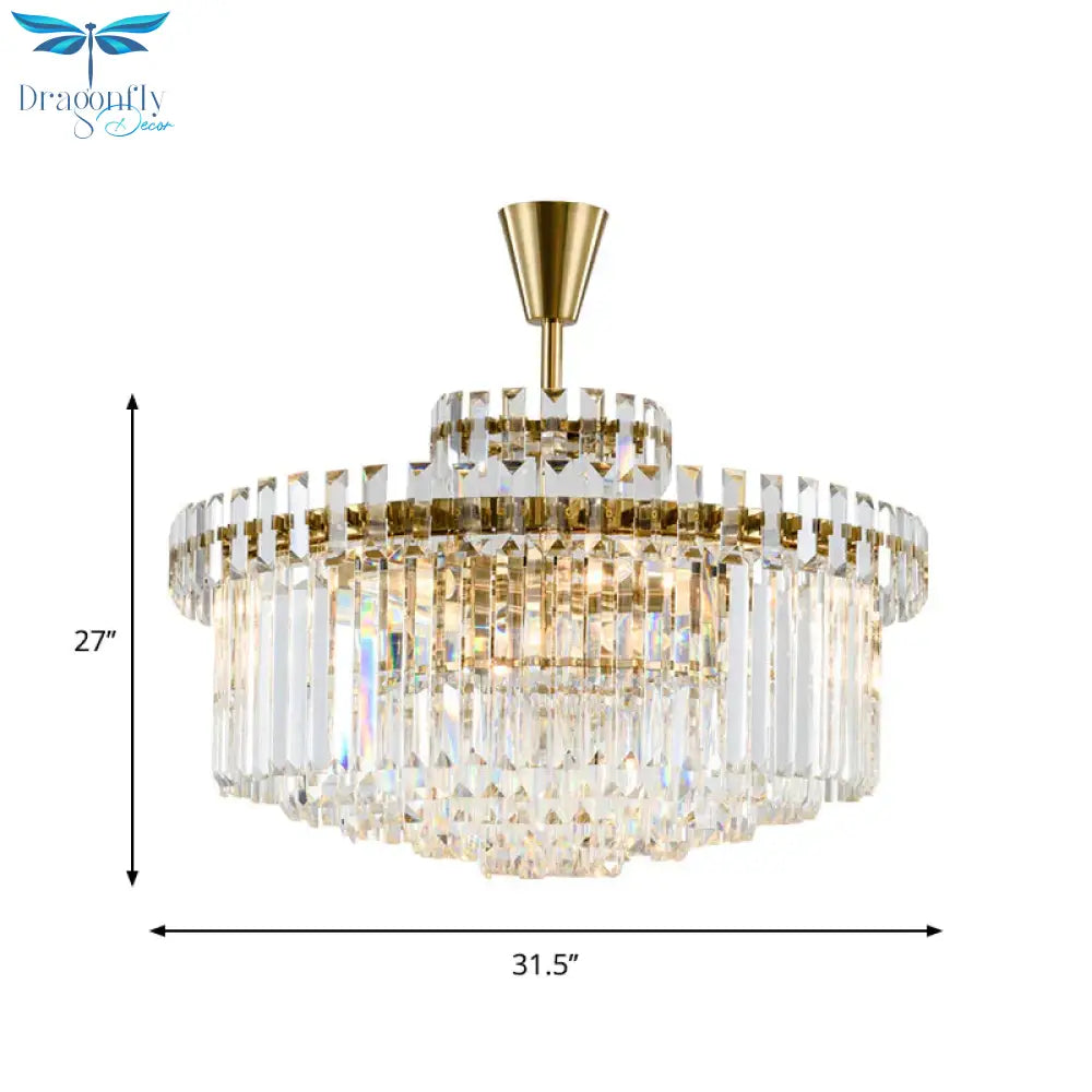 Tiered Round Clear Crystal Chandelier Light Classic 10/18 Heads Living Room Pendant Lighting In Gold