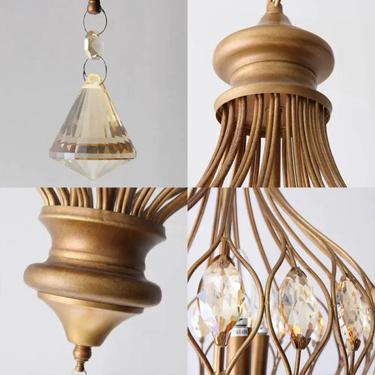 Traditional Ball Hanging Chandelier Metal 3 Bulbs Suspension Light In Brass With Crystal Teardrop
