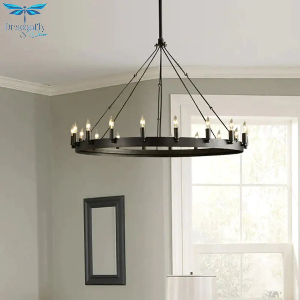 Traditional Black Metal Pendant Light With Candle Design 12/18 - Light
