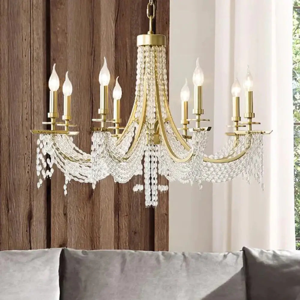 Traditional Candelabra Chandelier Lamp 6/8 Lights Crystal Drop Pendant In Gold For Bedroom 8 /