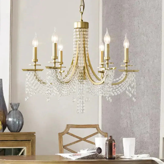Traditional Candelabra Chandelier Lamp 6/8 Lights Crystal Drop Pendant In Gold For Bedroom 6 /