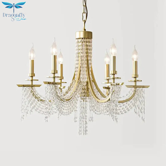 Traditional Candelabra Chandelier Lamp 6/8 Lights Crystal Drop Pendant In Gold For Bedroom