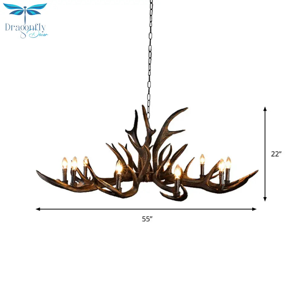 Traditional Candle Hanging Lamp 6/10/15 Bulbs Resin Chandelier Light Fixture In Black For Store