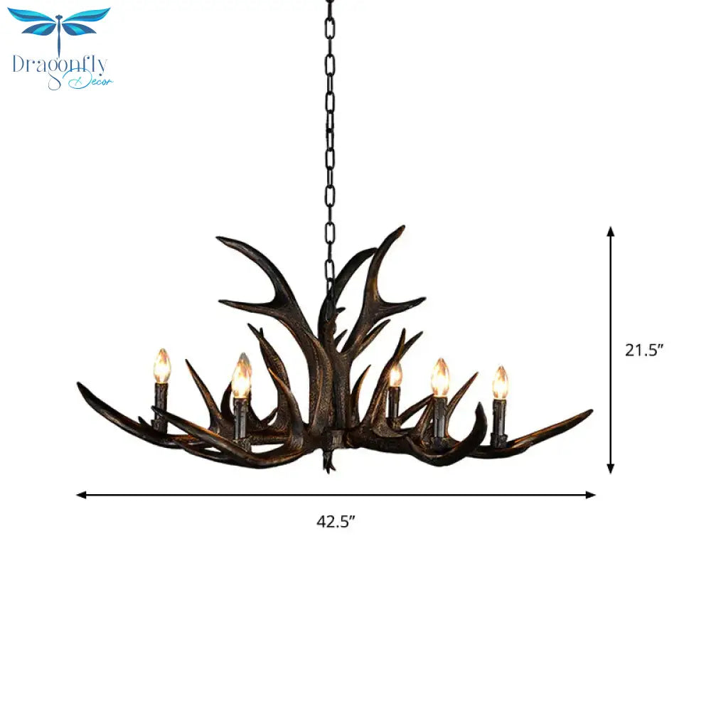 Traditional Candle Hanging Lamp 6/10/15 Bulbs Resin Chandelier Light Fixture In Black For Store