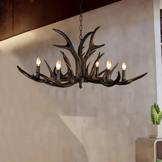 Traditional Candle Hanging Lamp 6/10/15 Bulbs Resin Chandelier Light Fixture In Black For Store 6 /