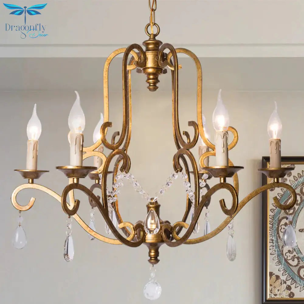 Traditional Candle - Style Chandelier Light 6 Lights Crystal Hanging Lamp Kit In Brass For Kitchen