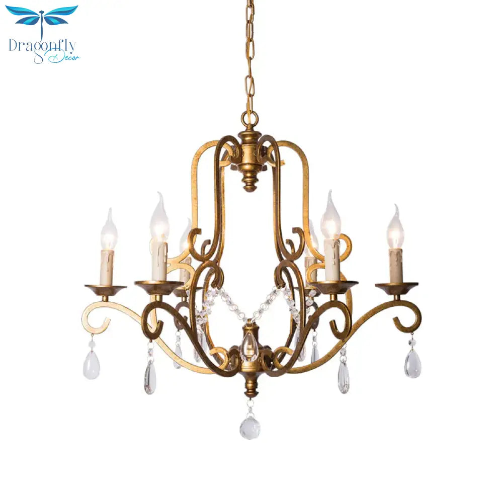 Traditional Candle - Style Chandelier Light 6 Lights Crystal Hanging Lamp Kit In Brass For Kitchen