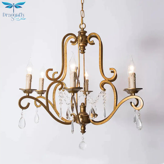 Traditional Candle - Style Chandelier Light 6 Lights Crystal Hanging Lamp Kit In Brass For Kitchen