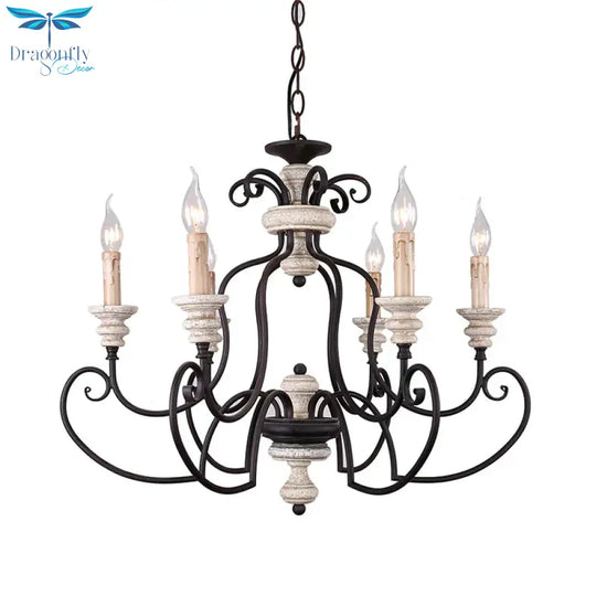 Traditional Candle - Style Hanging Lamp 6 Bulbs Metal Chandelier Light Fixture In Black