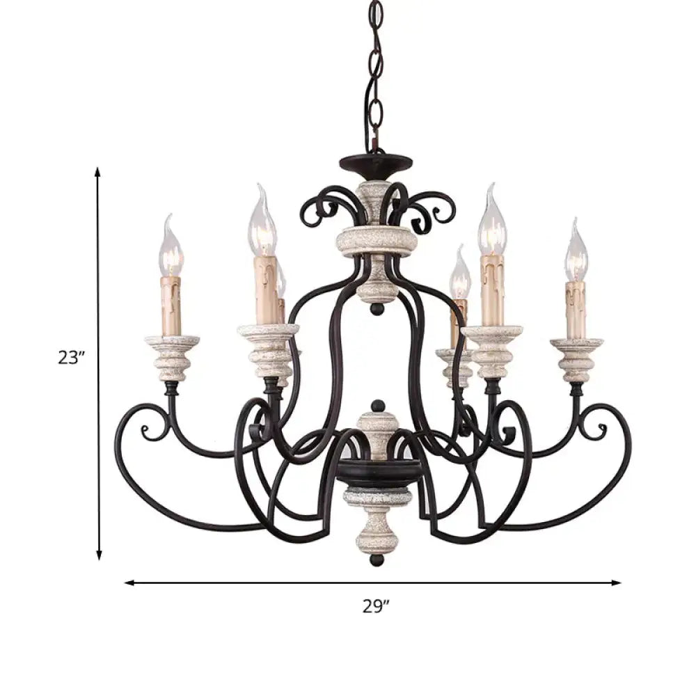 Traditional Candle - Style Hanging Lamp 6 Bulbs Metal Chandelier Light Fixture In Black