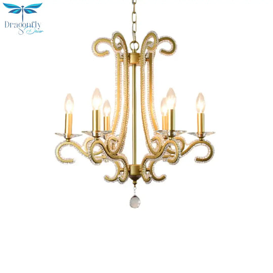 Traditional Candlestick Chandelier 3/6 Heads Crystal Beaded Suspension Lighting With Scroll Arm In