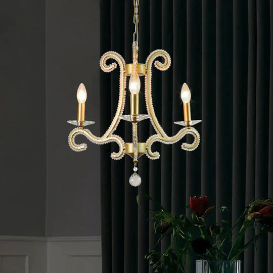 Traditional Candlestick Chandelier 3/6 Heads Crystal Beaded Suspension Lighting With Scroll Arm In