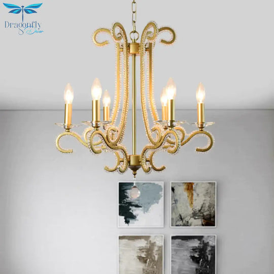 Traditional Candlestick Chandelier 3/6 Heads Crystal Beaded Suspension Lighting With Scroll Arm In