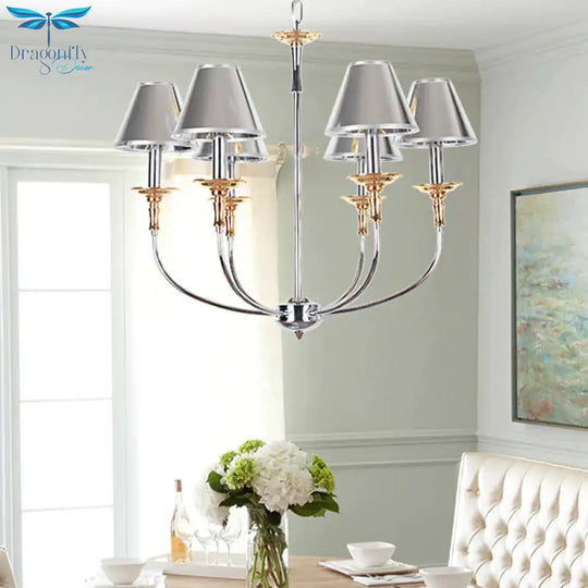 Traditional Cone Shape Chandelier 3/4/6 - Head Fabric Hanging Pendant In Black/Chrome With Swooping