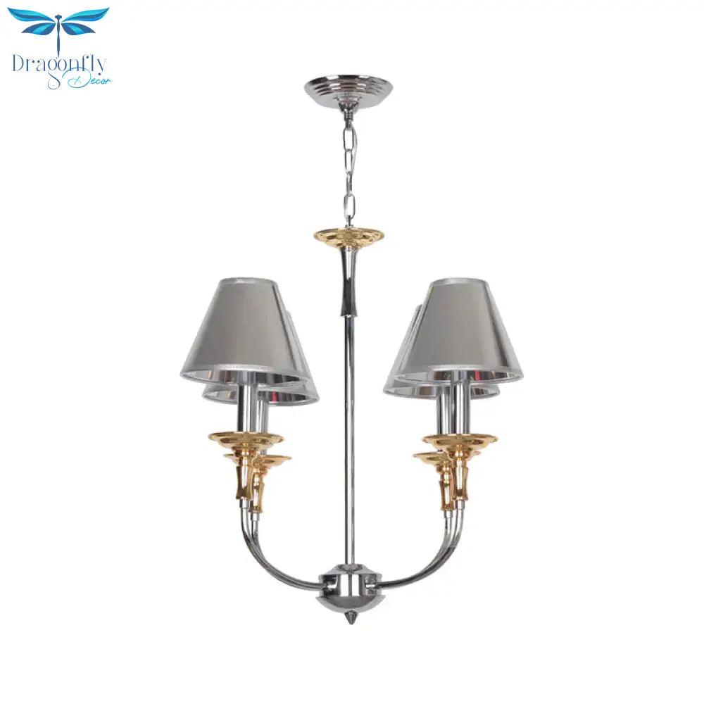 Traditional Cone Shape Chandelier 3/4/6 - Head Fabric Hanging Pendant In Black/Chrome With Swooping