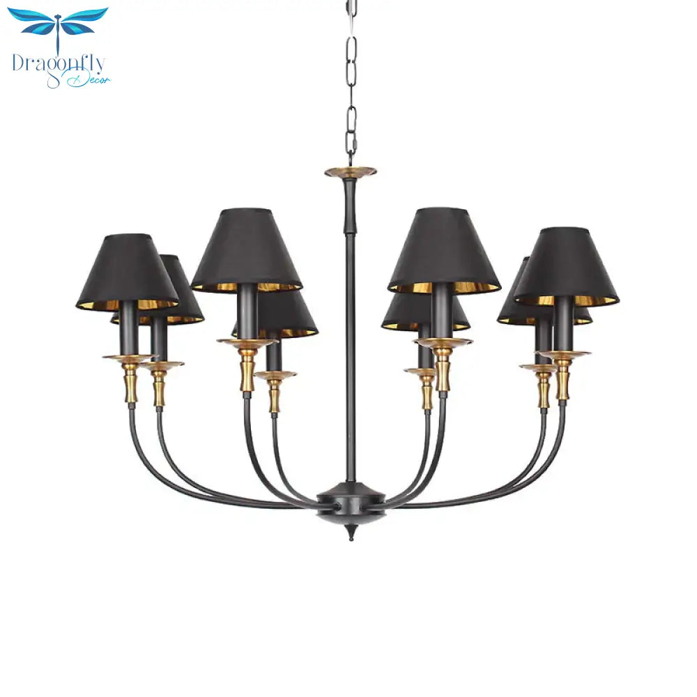 Traditional Cone Shape Chandelier 3/4/6 - Head Fabric Hanging Pendant In Black/Chrome With Swooping