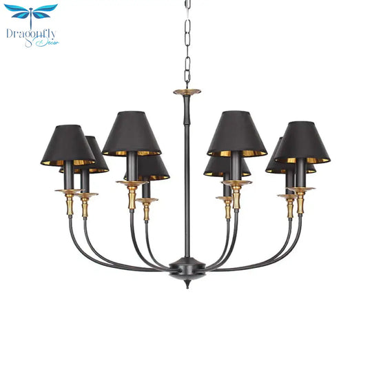 Traditional Cone Shape Chandelier 3/4/6 - Head Fabric Hanging Pendant In Black/Chrome With Swooping