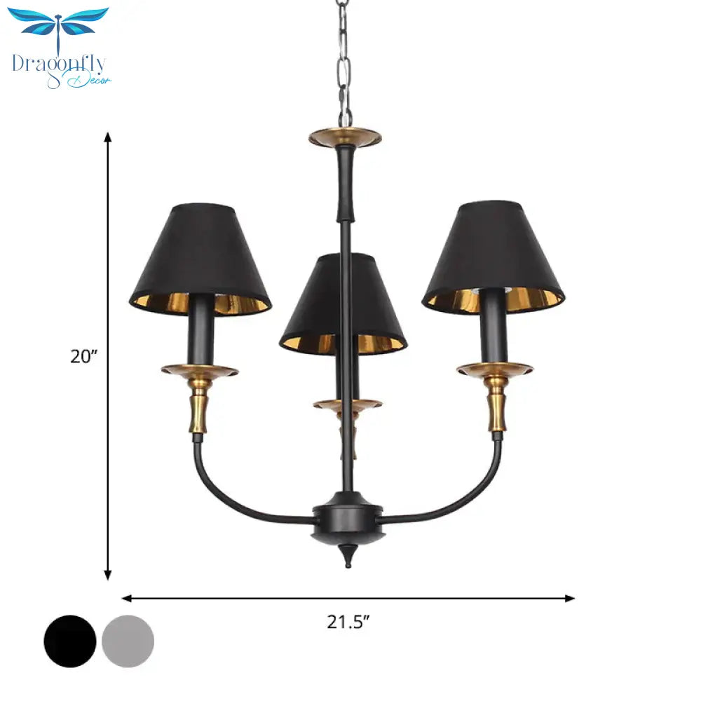 Traditional Cone Shape Chandelier 3/4/6 - Head Fabric Hanging Pendant In Black/Chrome With Swooping