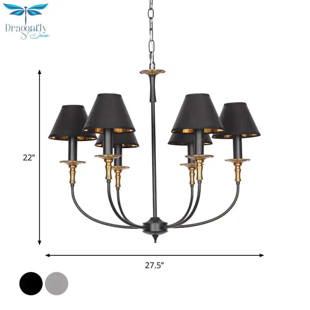 Traditional Cone Shape Chandelier 3/4/6 - Head Fabric Hanging Pendant In Black/Chrome With Swooping