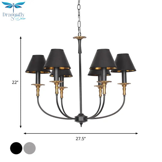 Traditional Cone Shape Chandelier 3/4/6 - Head Fabric Hanging Pendant In Black/Chrome With Swooping