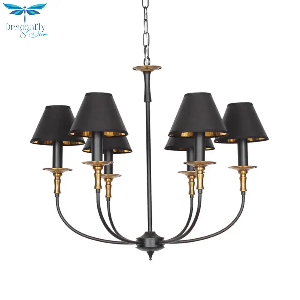 Traditional Cone Shape Chandelier 3/4/6 - Head Fabric Hanging Pendant In Black/Chrome With Swooping