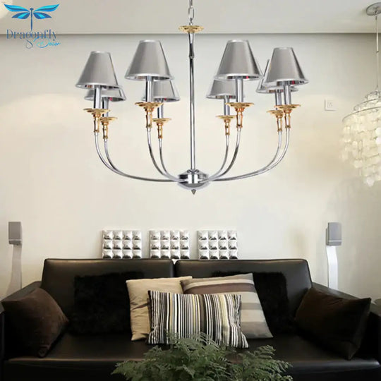 Traditional Cone Shape Chandelier 3/4/6 - Head Fabric Hanging Pendant In Black/Chrome With Swooping