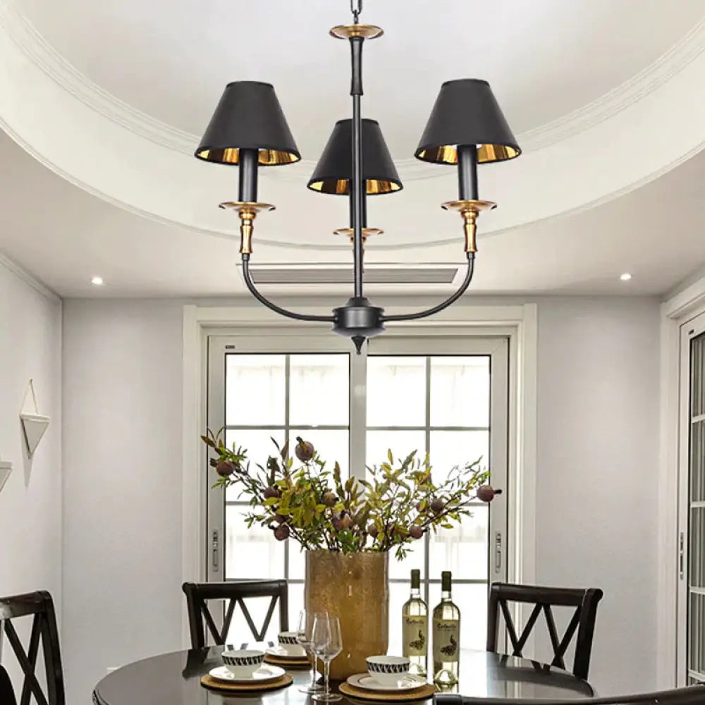 Traditional Cone Shape Chandelier 3/4/6 - Head Fabric Hanging Pendant In Black/Chrome With Swooping
