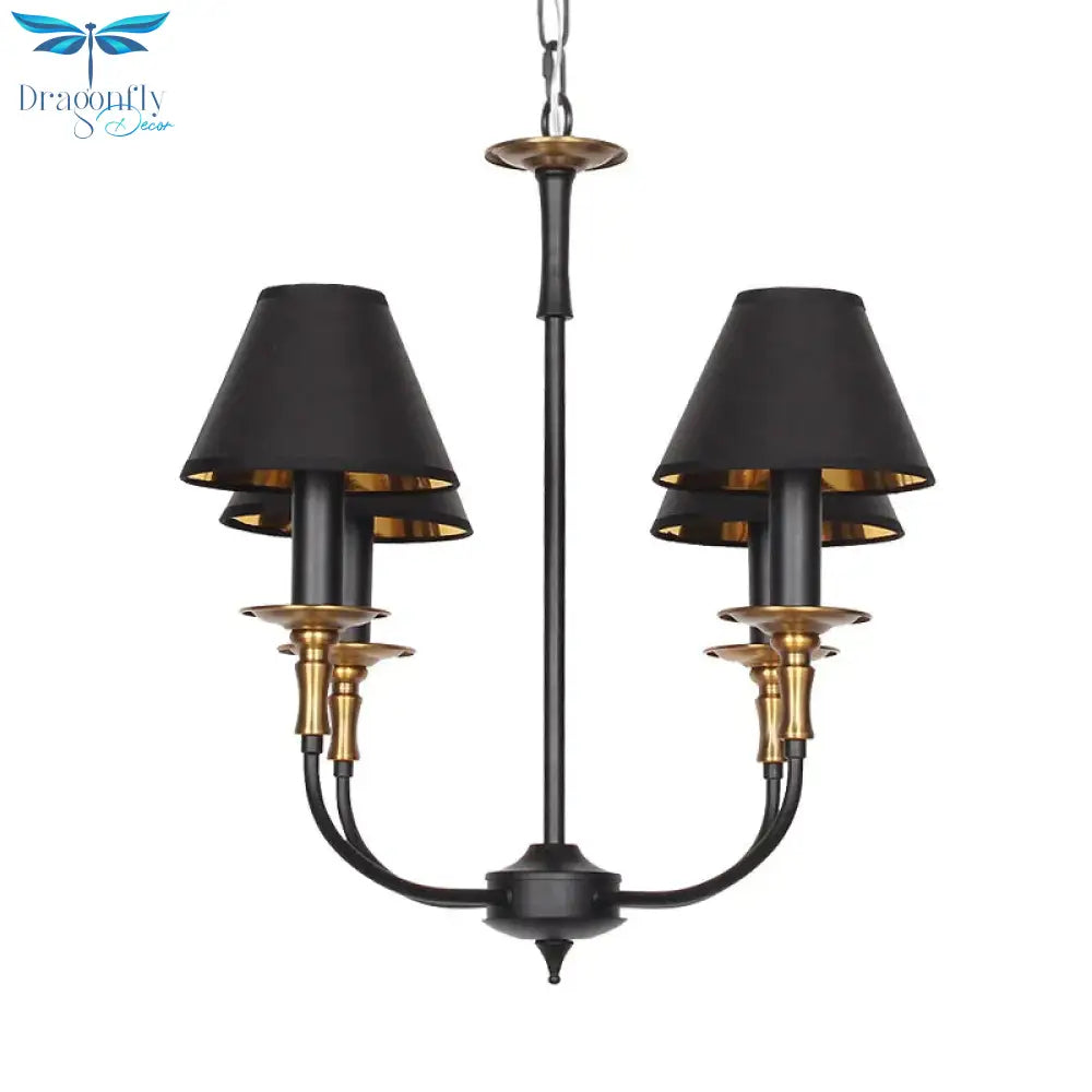 Traditional Cone Shape Chandelier 3/4/6 - Head Fabric Hanging Pendant In Black/Chrome With Swooping